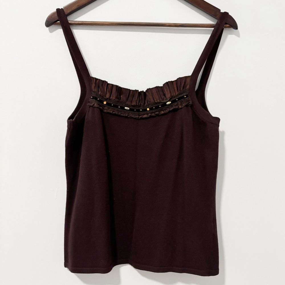 Michelle Nicole Dark Brown Camisole Tank Top Womens‎ Size Large Beaded Sequin